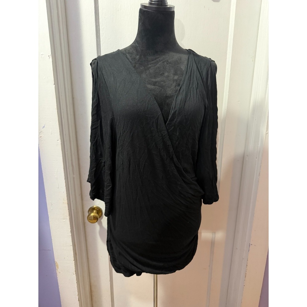 Venus Black Surplice Cold Shoulder Top in‎ XL